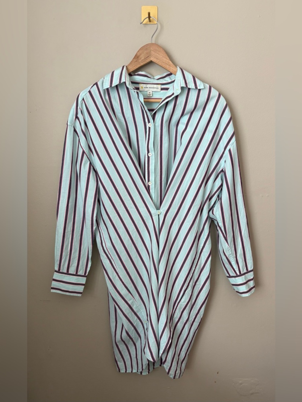 XS‎ Kerri Rosenthal Light Blue Striped Lilli Cotton Shirt Dress